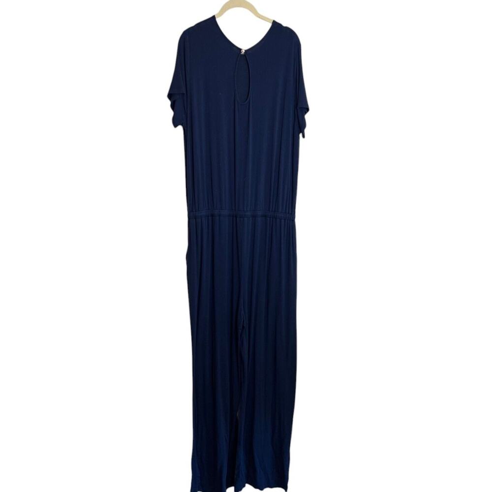 Womens Knit Jumpsuit Size XXL Navy Blue Short Sleeve Wide Leg Drawstring Pockets - Picture 5 of 8